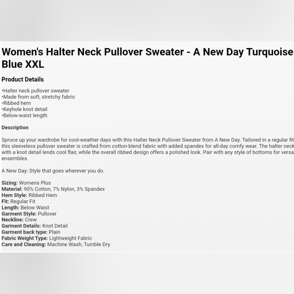 Women's Halter Neck Pullover Sweater - A New Day Turquoise Blue - Picture 3 of 4